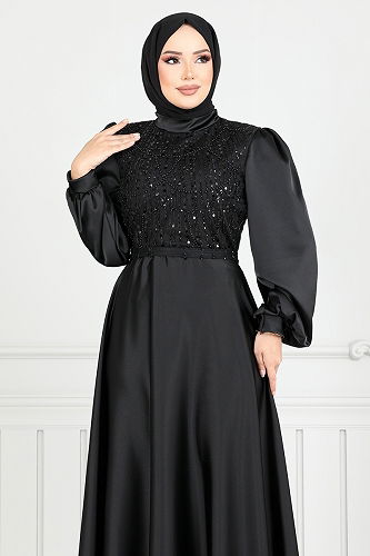 moda selvim Evening Dress 5691END900-M Black - Thumbnail