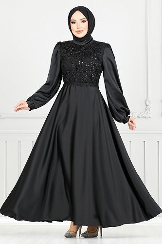 moda selvim فستان سهرة أسود 5691END900-M - Thumbnail