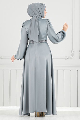 moda selvim Evening Dress 5691END900-M Gray - Thumbnail