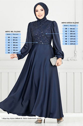 moda selvim Evening Dress 5691END900-M Navy Blue - Thumbnail