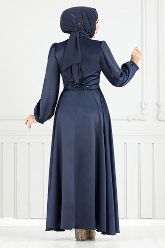 moda selvim Evening Dress 5691END900-M Navy Blue - Thumbnail