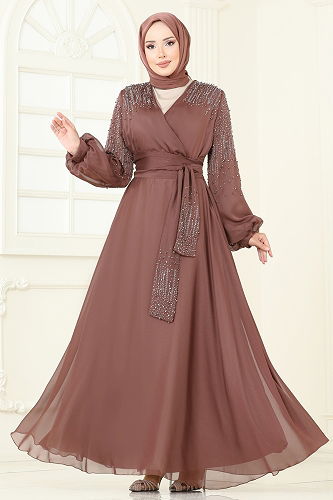 moda selvim فستان سهرة بني 5693EDF311 - Thumbnail