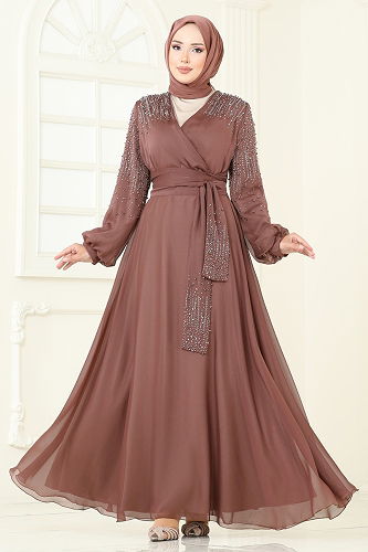 moda selvim فستان سهرة بني 5693EDF311 - Thumbnail