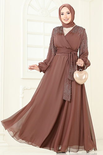 moda selvim فستان سهرة بني 5693EDF311 - Thumbnail