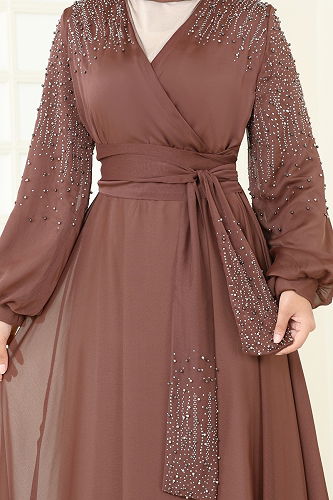 moda selvim فستان سهرة بني 5693EDF311 - Thumbnail