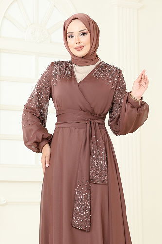 moda selvim فستان سهرة بني 5693EDF311 - Thumbnail