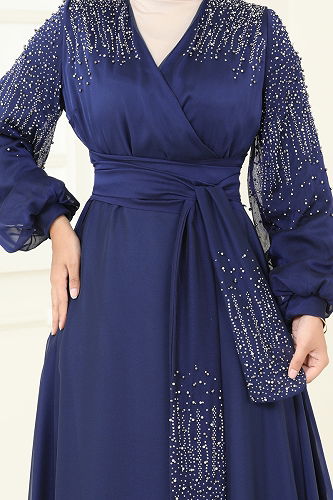 moda selvim Evening Dress 5693EDF311 Navy Blue - Thumbnail