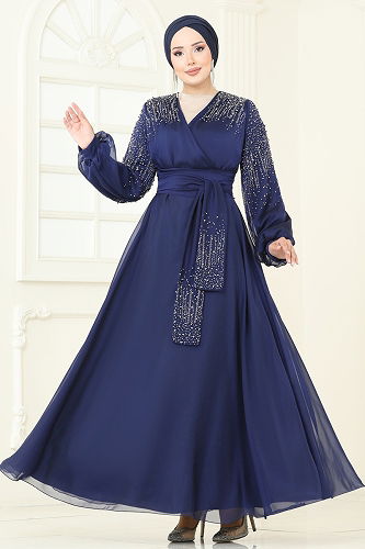 moda selvim فستان سهرة كحلي 5693EDF311 - Thumbnail