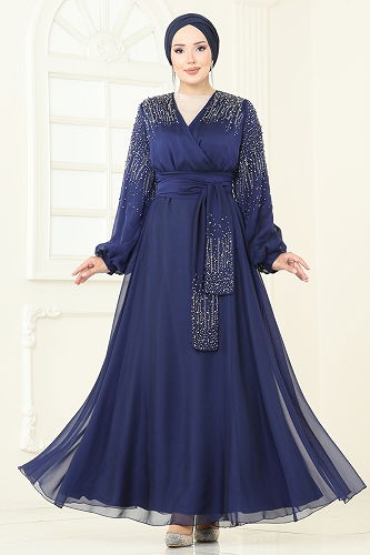 moda selvim فستان سهرة كحلي 5693EDF311 - Thumbnail