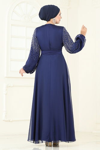 moda selvim فستان سهرة كحلي 5693EDF311 - Thumbnail