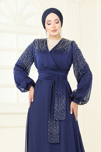 moda selvim فستان سهرة كحلي 5693EDF311 - Thumbnail