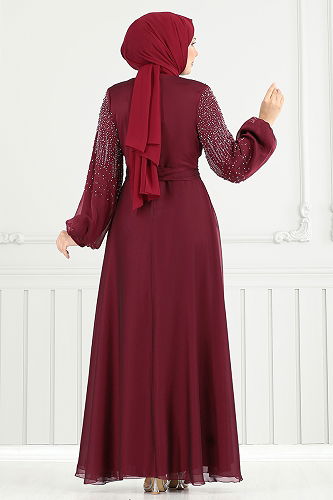 moda selvim فستان سهرة خمري 5693END900-M - Thumbnail