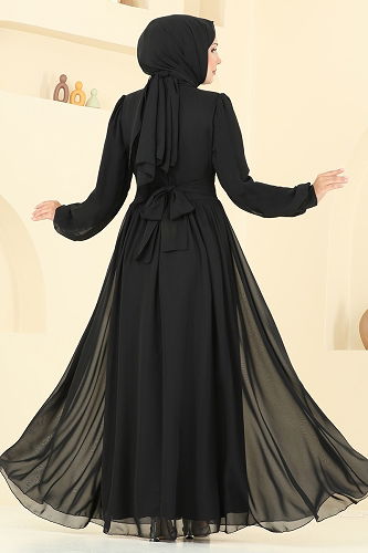 moda selvim Evening Dress 5694EDF311 Black - Thumbnail