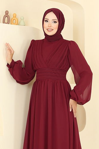 moda selvim فستان سهرة خمري 5694EDF311 - Thumbnail