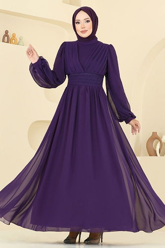 moda selvim Evening Dress 5694EDF311 Dark Purple - Thumbnail