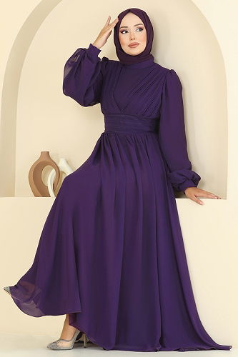 moda selvim فستان سهرة ارجواني غامق 5694EDF311 - Thumbnail