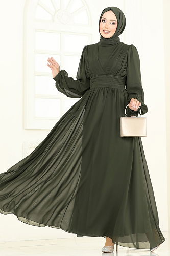 moda selvim Evening Dress 5694EDF311 Khaki - Thumbnail