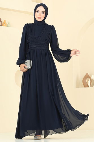 moda selvim Evening Dress 5694EDF311 Navy Blue - Thumbnail