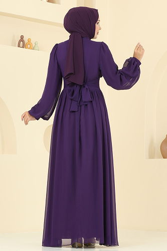 moda selvim Evening Dress 5694EDF311 Purple - Thumbnail