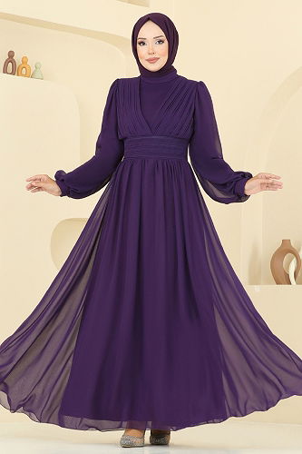 moda selvim فستان سهرة أرجواني 5694EDF311 - Thumbnail