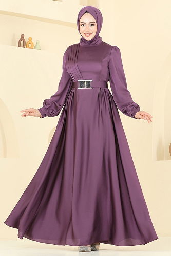 moda selvim Evening Dress 5695EDF311 Dark Lilac - Thumbnail