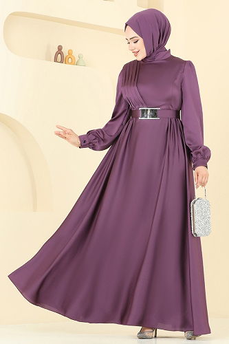 moda selvim فستان سهرة ليلكي غامق 5695EDF311 - Thumbnail