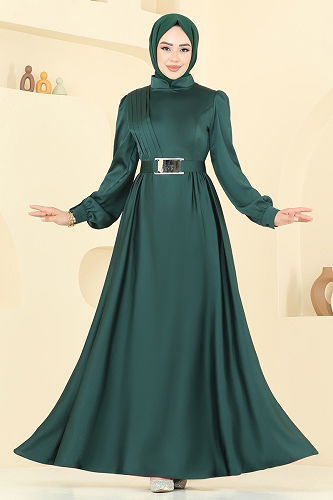 moda selvim Evening Dress 5695EDF311 Emerald - Thumbnail