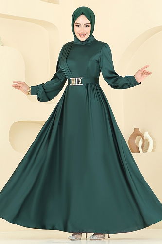 moda selvim Evening Dress 5695EDF311 Emerald - Thumbnail