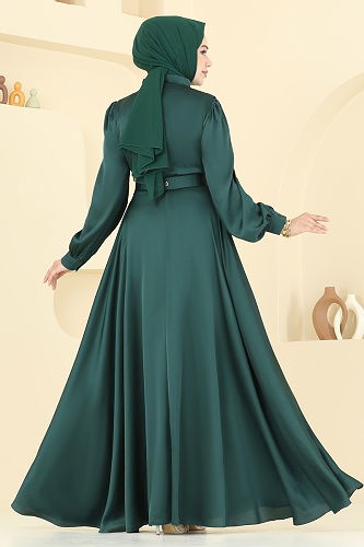 moda selvim Evening Dress 5695EDF311 Emerald - Thumbnail