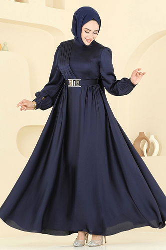 moda selvim Evening Dress 5695EDF311 Navy Blue - Thumbnail