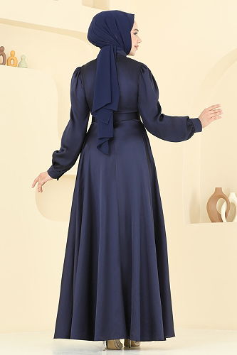 moda selvim Evening Dress 5695EDF311 Navy Blue - Thumbnail