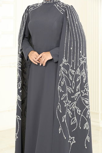 moda selvim Evening Dress 5696EDF311 Anthracite - Thumbnail