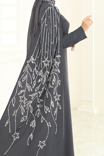 moda selvim فستان سهرة رمادي غامق 5696EDF311 - Thumbnail