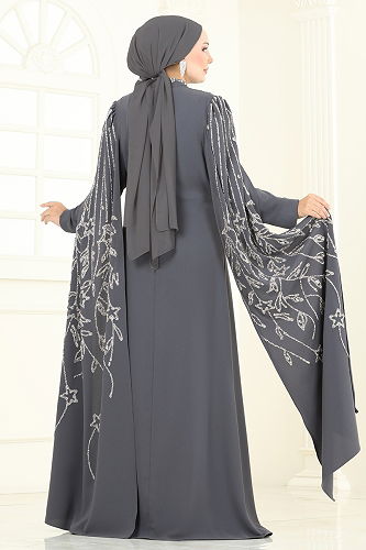 moda selvim فستان سهرة رمادي غامق 5696EDF311 - Thumbnail