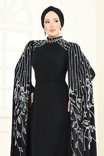 moda selvim فستان سهرة أسود 5696EDF311 - Thumbnail