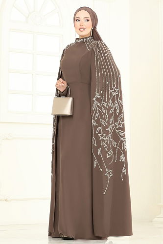 moda selvim Evening Dress 5696EDF311 Dark Vision - Thumbnail