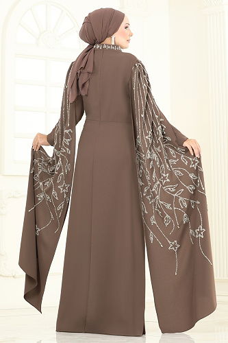 moda selvim فستان سهرة بيج غامق 5696EDF311 - Thumbnail