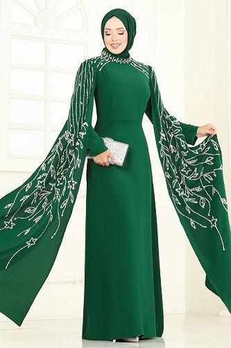 moda selvim Evening Dress 5696EDF311 Emerald - Thumbnail