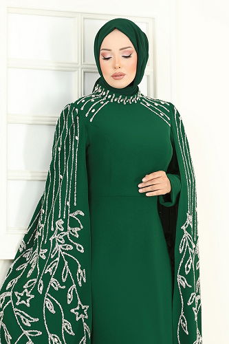 moda selvim Evening Dress 5696EDF311 Emerald - Thumbnail