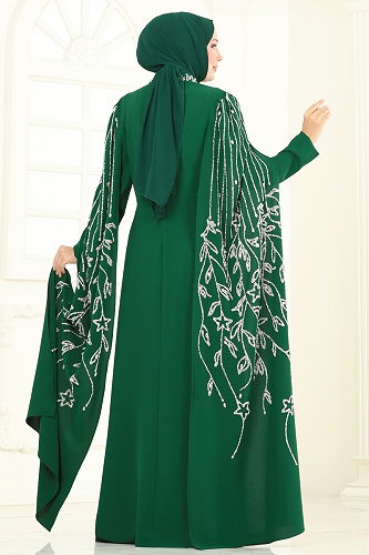 moda selvim فستان سهرة زيتي 5696EDF311 - Thumbnail