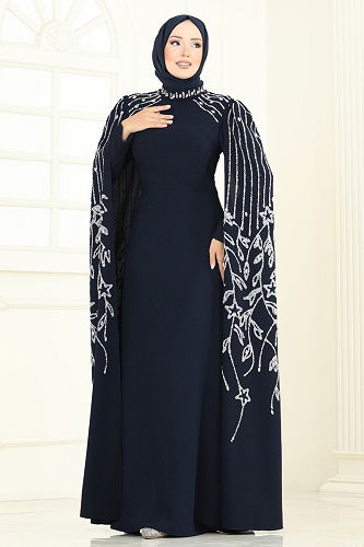 moda selvim Evening Dress 5696EDF311 Navy Blue - Thumbnail