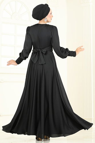 moda selvim Evening Dress 5697EDF311 Black - Thumbnail