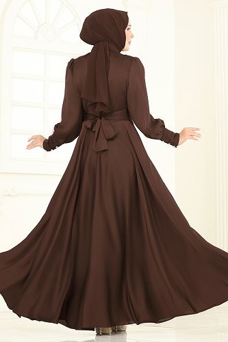 moda selvim Evening Dress 5697EDF311 Brown - Thumbnail