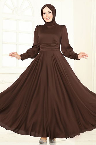 moda selvim Evening Dress 5697EDF311 Brown - Thumbnail