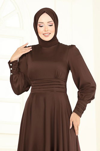 moda selvim Evening Dress 5697EDF311 Brown - Thumbnail