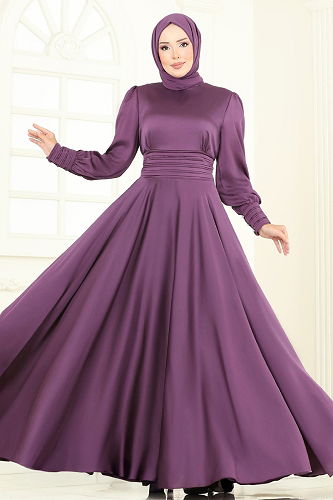 moda selvim Evening Dress 5697EDF311 Dark Lilac - Thumbnail