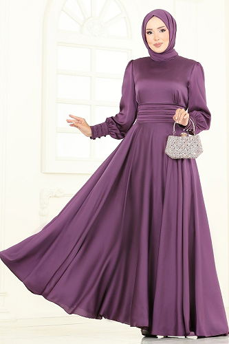 moda selvim فستان سهرة ليلكي غامق 5697EDF311 - Thumbnail