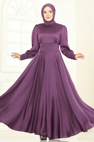 moda selvim فستان سهرة ليلكي غامق 5697EDF311 - Thumbnail