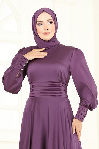 moda selvim فستان سهرة ليلكي غامق 5697EDF311 - Thumbnail