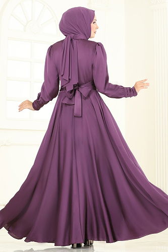 moda selvim فستان سهرة ليلكي غامق 5697EDF311 - Thumbnail